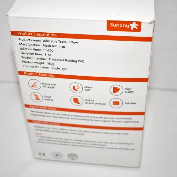 Sunany Travel Pillow, Inflatable Neck Pillow, with Eye Mask and Earplugs, Gray, - Picture 5 of 5